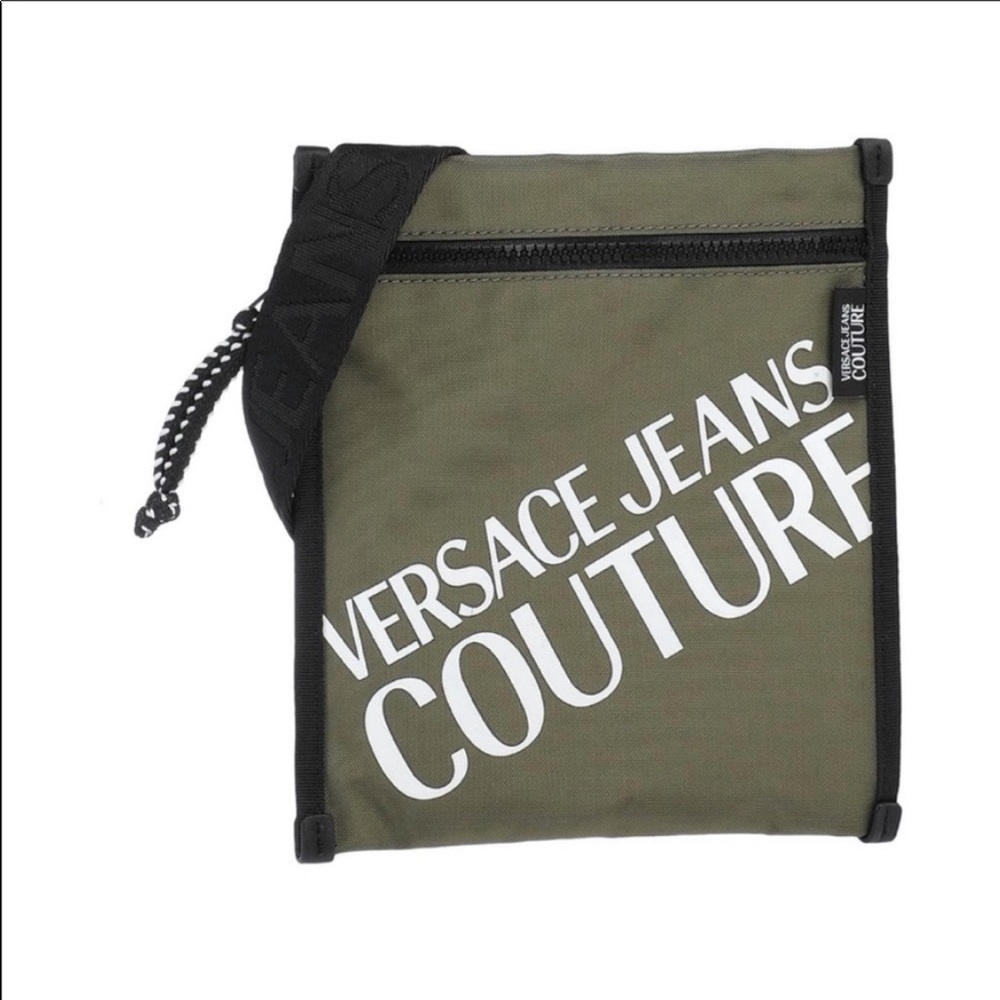 Versace couture Macro Logo collection techno fabric & leather messenger bag - Picture 6 of 16